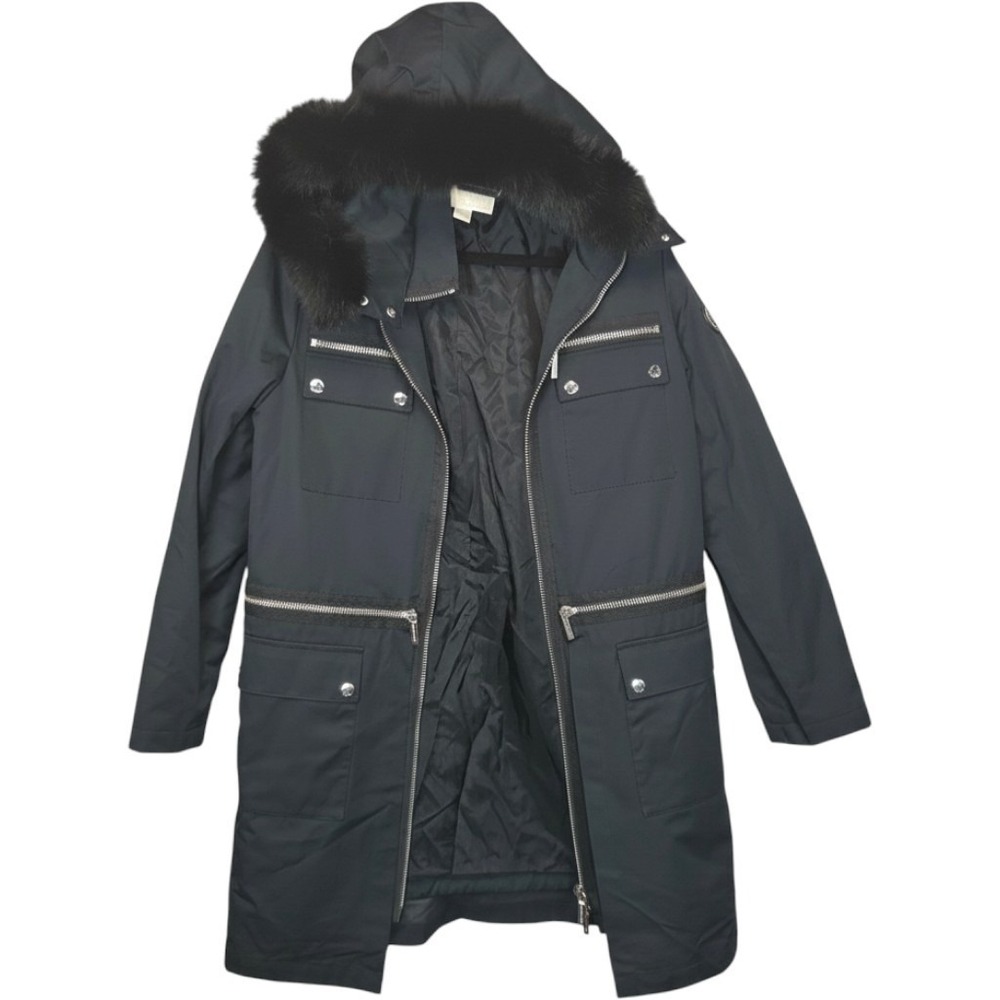 Michael Kors 100% Fox Fur Trim Jacket Womens M Black Excellent